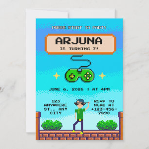Invitation Manette de jeu vidéo rétro pixel pour l'anniversai