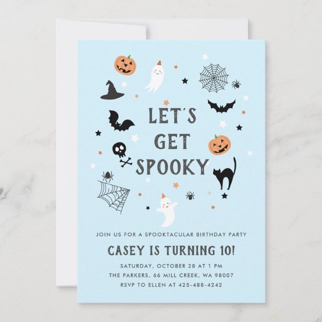 Invitation Mange boire effrayant anniversaire Halloween Bleu (Devant)