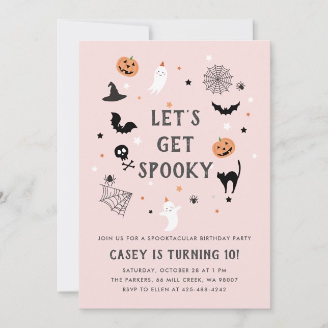 Invitation Mange boire effrayant anniversaire Halloween rose (Devant)