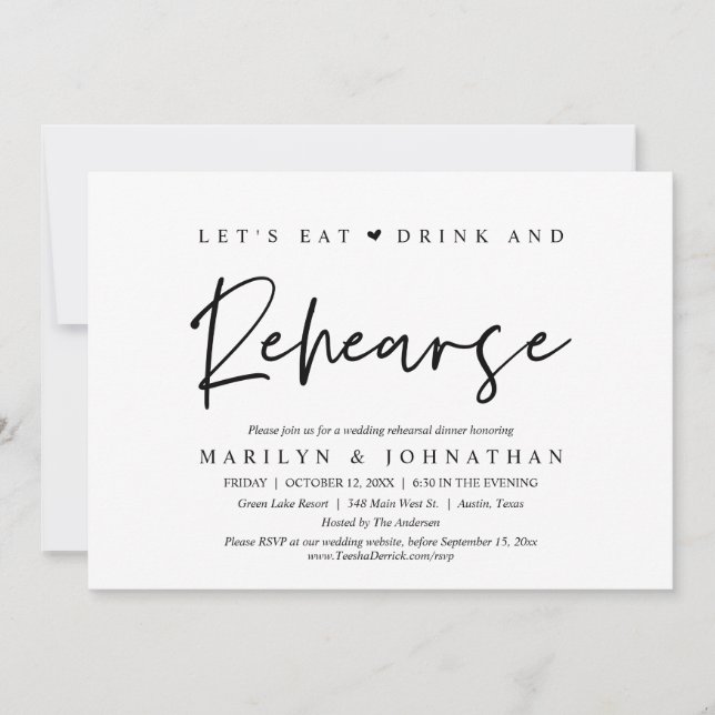 Invitation Mangeons, buvons et répétitions, Dîner Mariage (Devant)
