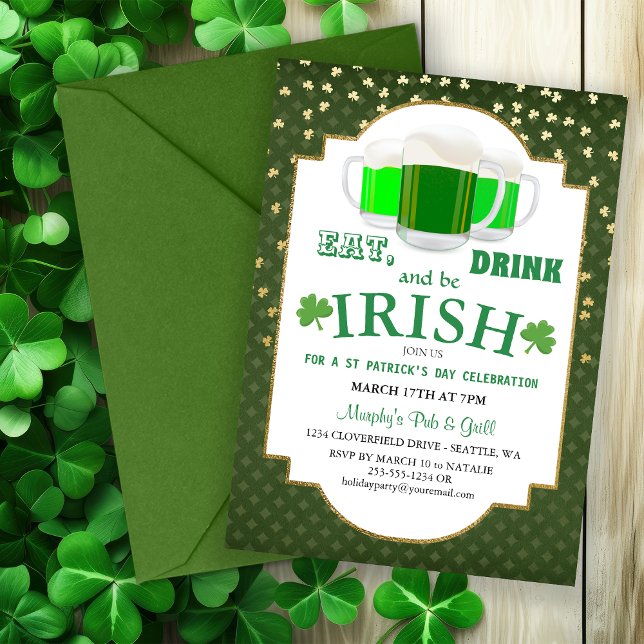 Invitation Manger, Boire, Be Irish St Patrick's Party Invitat (Eat, Drink, Be Irish St Patrick's Party Invitation)
