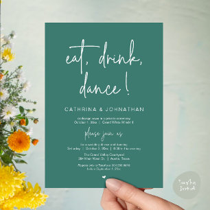 Invitation Manger, Boire, Danser, Élégante Fuite en Teal Vert