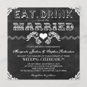 Invitation manger boire et être marié chalkboard mariage invi