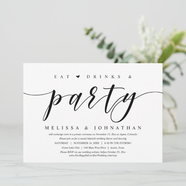 Invitation Manger, Boire et Faire la Fête, Dîner de Mariage e (Debout devant)