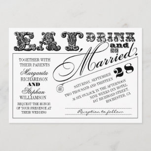 Invitation manger boire et se marier typographie mariage invi