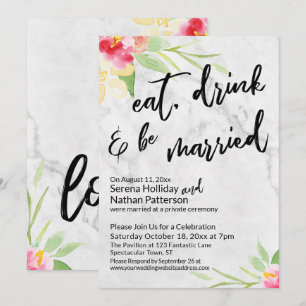 Invitation Manger, Boire & Être Marié Fleurs Peintes et Marbr