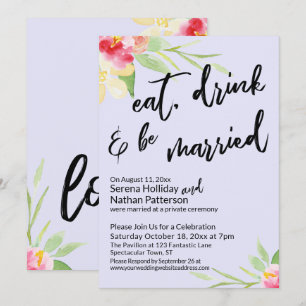 Invitation Manger, Boire & Être Marié Fleurs Peintes Lavande