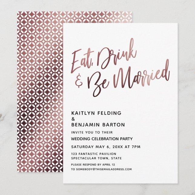 Invitation Manger Boire & Être Marié Réception de Mariage Ros (Devant / Derrière)