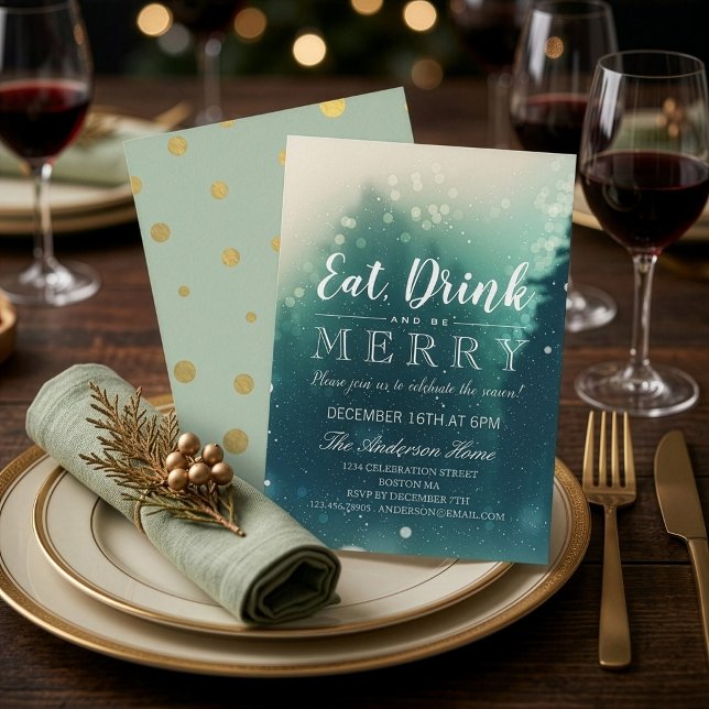 Invitation Manger Boire Noël Joyeux Repas de Fêtes de Fin d'A (Créateur téléchargé)