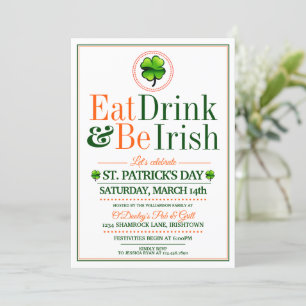 Invitation Manger/Boire/Soyez Irlandais St.Pat's Party Invita