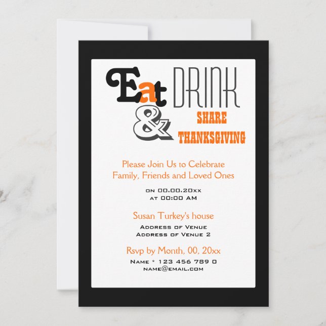 Invitation Manger boire Thanksgiving fête d'anniversaire (Devant)