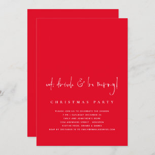 Invitation Manger Minimaliste Boire Soyez Joyeux Noël Fête Ro