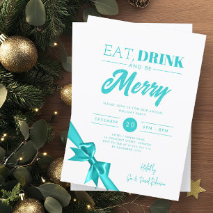 Invitation Manger Moderne, Boire Soyez Joyeux Noël Turquoise 