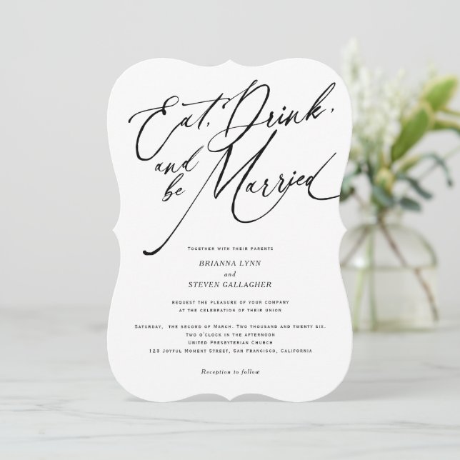 Invitation Mangez boire et être marié Modern Script mariage (Debout devant)
