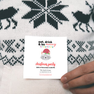 Invitation Mangez Boire et être Meowen Cartoon Père Noël Chat