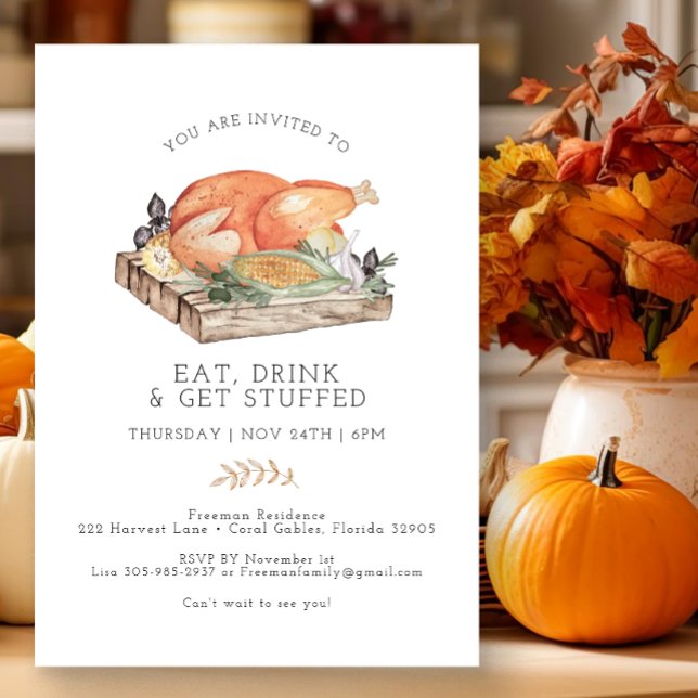 Invitation Mangez Boire et Obtenez Stuffé Thanksgiving modern (Simple Watercolor Thanksgiving Invitation)