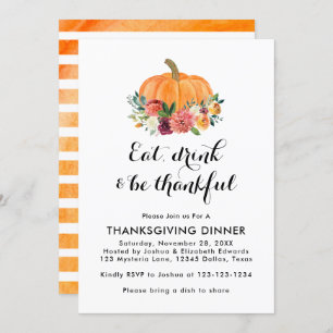 Invitation Mangez Boire Et Soyez Heureux Dîner Thanksgiving