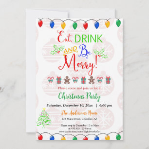 Invitation Mangez Boire et Soyez Joyeux Noël Fête Inv