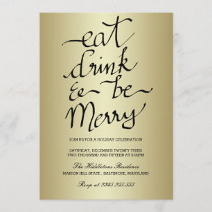 Invitation Mangez Boire Et Soyez Joyeux Noël Party Gold