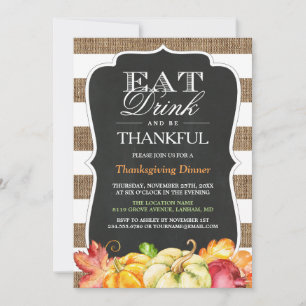 Invitation Mangez Boire et soyez reconnaissant Thanksgiving