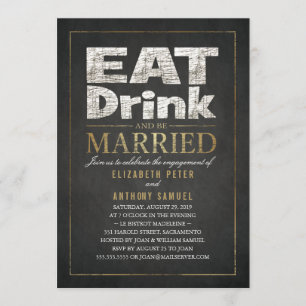 Invitation Mangez Boire Gold Effet Funny Engagement Party