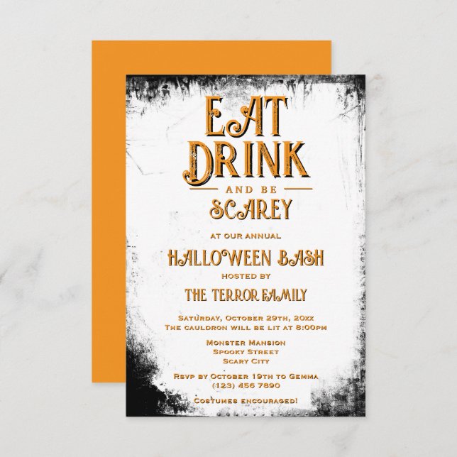 Invitation Mangez Boire & Soyez Scarey Halloween (Devant / Derrière)