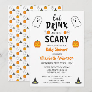 Invitation Mangez, buvez et ayez peur Baby shower d'Halloween