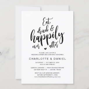 Invitation Mangez, buvez et heureux après, dîner Mariage