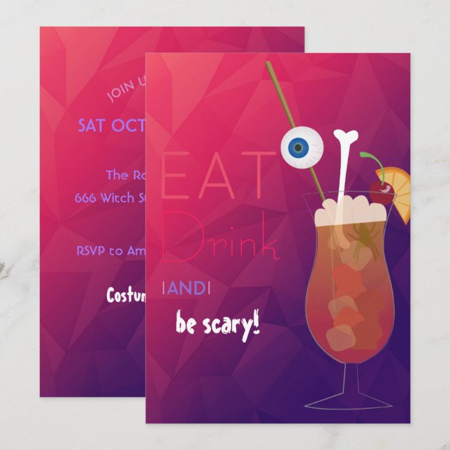 Invitation Mangez, buvez et soyez effrayant Adulte Halloween  (Devant / Derrière)