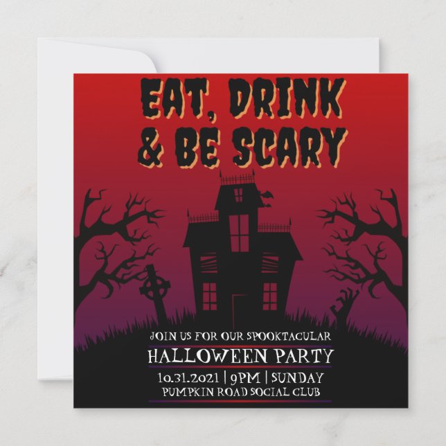 Invitation Mangez, buvez et soyez effrayant Halloween (Dos)