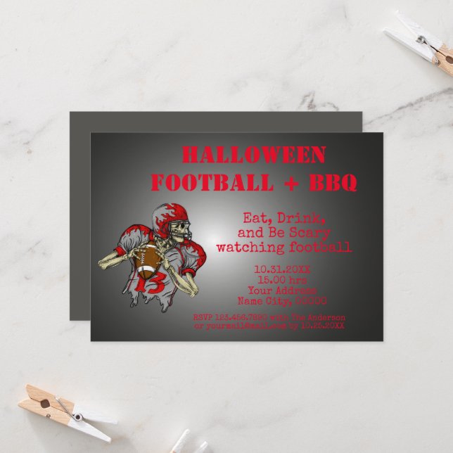Invitation Mangez, buvez et soyez effrayant Halloween BBQ Inv (Devant/Arrière en situation)