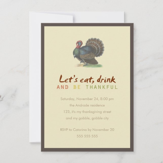 Invitation Mangez la boisson soit thanksgiving vintage (Devant)