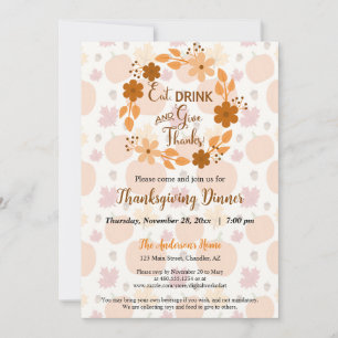 Invitation Mangez un verre et donnez grâce Floral automne Din