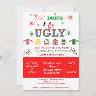 Invitation Mangez un verre et soyez moche Noël Fête