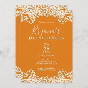 Invitation Mango orange et dentelle blanche Elegant Quinceañe