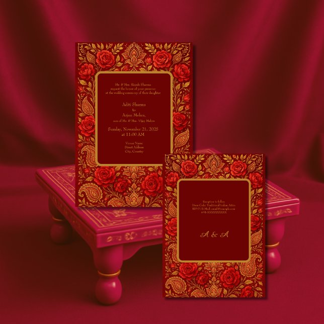 Invitation mango Rose Marron doré Paisley Mariage hindou  (Créateur téléchargé)