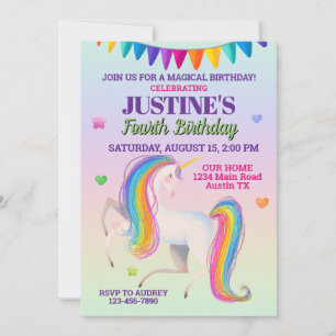 Invitation Manipulé coloré magique Unicorn Anniversaire