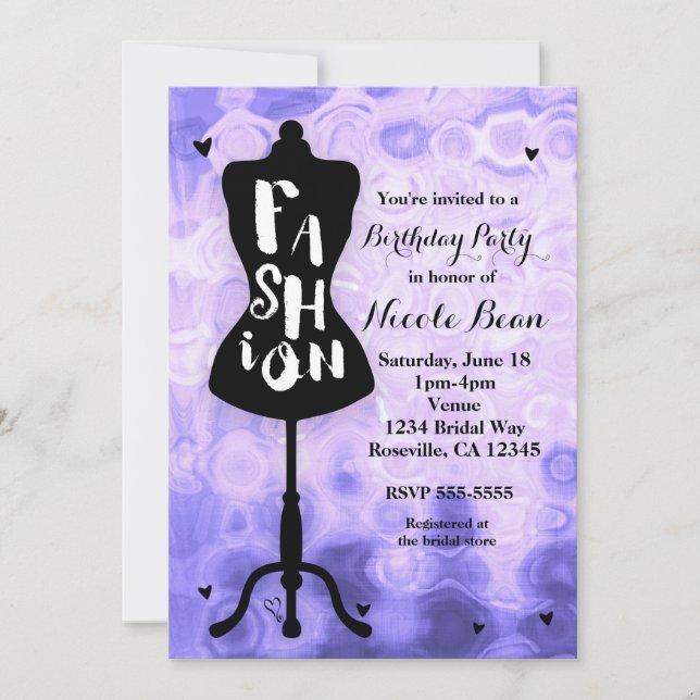 Invitation Mannequin Stand Vintage Retro Purple FASHION Party (Devant)