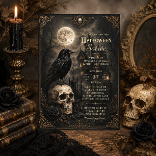Invitation Manoir de crâne de corbeau gothique sombre pour so