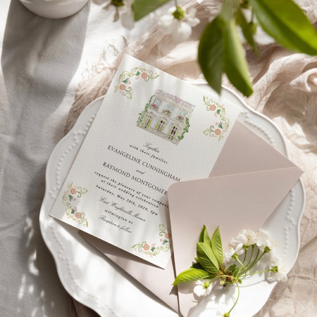 Invitation Manoir élégant à l'aquarelle, mariage rococo (Créateur téléchargé)