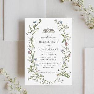 Invitation Manoir fleur sauvage Élégant Simple Moderne Mariag