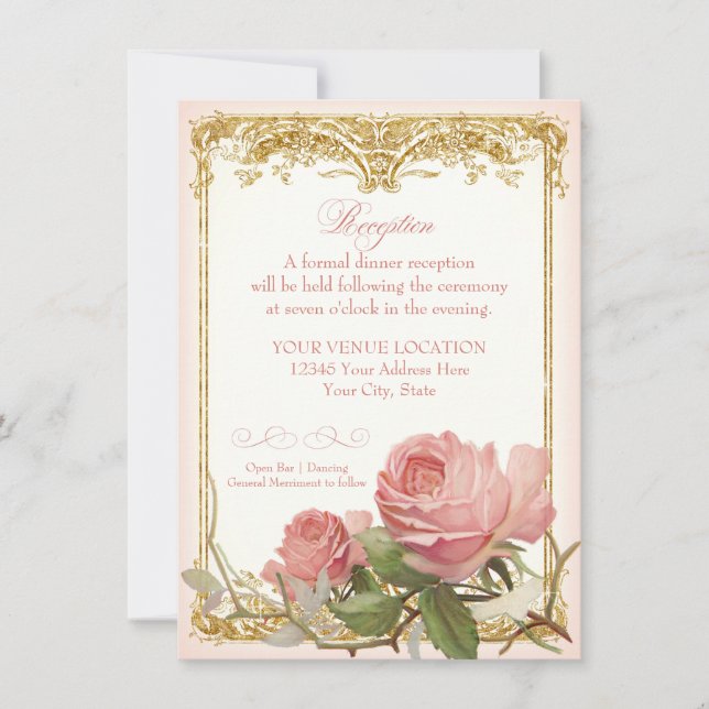 Invitation Manoir Rose Vintage Parisien Réception officielle (Devant)