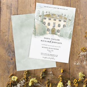 Invitation Manoir Rustique Aquarelle Maison Italie Toscane