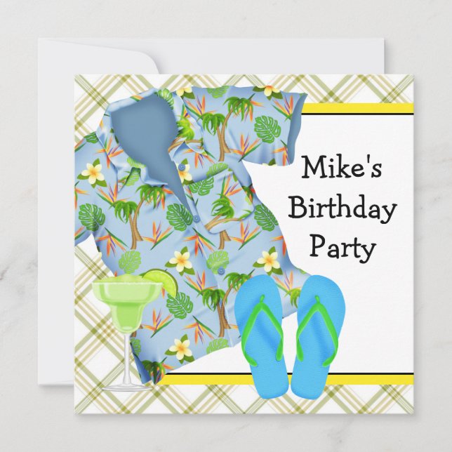 Invitation Mans BBQ Margarita Beach Anniversaire Fête Invitat (Devant)