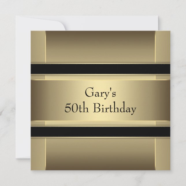 Invitation Mans Black Gold 50th Birthday Party (Devant)