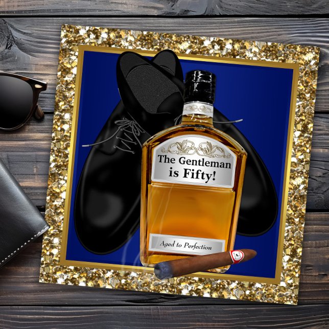 Invitation Mans Bleu Or Age à la perfection fête d'anniversai (Mans any number birthday invitation. You can change all text, fonts and wording for your event.)