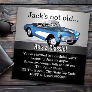 Invitation Mans Blue Antique Car fête d'anniversaire
