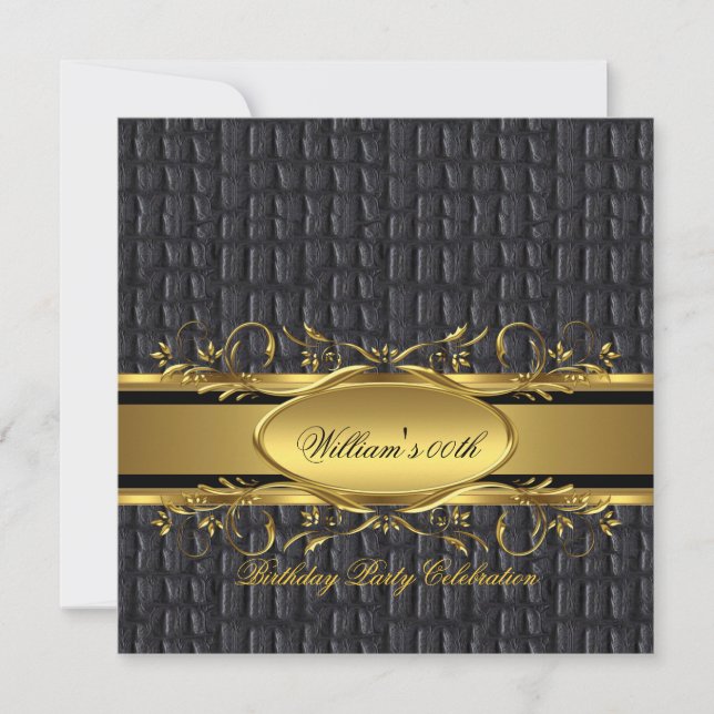 Invitation Mans Brown Black Gold fête d'anniversaire Hommes (Devant)
