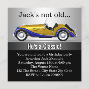 Invitation Mans Classic Voiture Fête d'anniversaire