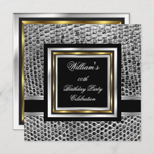 Invitation Mans Elegant Black Gold Silver Hommes de fête d'an